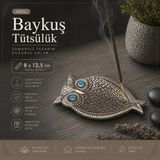İki Yedi Konsept Baykuş Figürlü Metal Tütsülük, Dekoratif Çubuk Tütsü Tabağı, Ev Ofis Hediye ve Obje - Gri - 8 x 12,5 cm