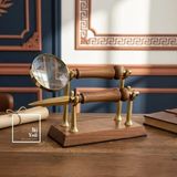İki Yedi Konsept Hilda Ahşap Stantlı Büyüteç ve Mektup Açacağı Seti Ofis Masası Aksesuarı Dekoratif Hediye Makam Set - Kahverengi - Gold - 19 x 8 cm