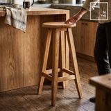 İki Yedi Konsept Kessie Masif Gürgen Ahşap Bar Taburesi Ada Mutfak ve Cafe Taburesi (70 Cm) Kolsuz Yüksek Sandalye - Natural
