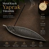 İki Yedi Konsept Metal Yaprak Kayık Tütsülük Çubuk Tütsü Yakma Standı Dekoratif Ev Ofis Hediyelik - Gri - 5,5 x 25 cm