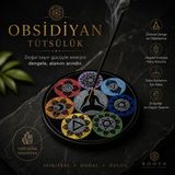 İki Yedi Konsept Obsidiyan Çakra Tütsülük, Meditasyon Tütsü Tabağı, Spiritüel Dekor, Yoga Hediyesi, Doğal Taş - Çok Renkli - 15,5 cm