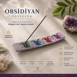 İki Yedi Konsept Obsidiyan Tütsülük, Doğal Taş Dekoratif Tütsü Tabağı, Meditasyon Yoga ve Spiritüel Hediye - Çok Renkli - 25,5 cm