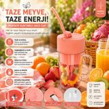 İki Yedi Konsept Spinx Kişisel Mini Şarjlı Blender Kablosuz Smoothie Karıştırıcı ve Taşınabilir Sıkacak - Pembe - Mercan - 420 ml