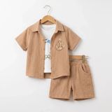 İkikareshop 6/24 Ay Atletli Müslin Kumaş 3 Parça Bebek Takımı - 18 - 24 Ay - Kahverengi