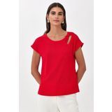 İKİLER Cut Out Yaka Düşük Kol Bluz 025-1030