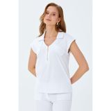 İKİLER Polo Yaka Önü Fermuar Detaylı Bluz 026-1021