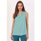 İKİLER V Yaka Kolsuz Desenli Bluz 025-3004