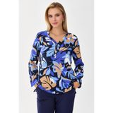 İKİLER V Yaka Uzun Kol Desenli Bluz 256-3024