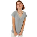 Ikiler Yakası Sim Bantlı Düşük Kol Bluz 212-1003 A.Gri Melanj Xl