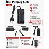 İkili 2Li 2X18650 3.7V Li-On Pil Şarj Aleti Kablolu 220V Fişli Kablolu