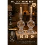 İkili Cam Şamdan Seti, İrisli Şeffaf, 23 cm, 2'li Paket | Küresel Tasarım, Parlak Yüzey, Tüm Ortamlara Uygun, Çap: 10 cm, Dekoratif Amaçlı