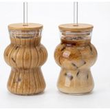 Ikili Cam Soğuk Kahve Bardağı 2’li Set – Bambu Kapaklı ve Cam Pipetli, 350 ml Estetik Tasarım, Iced Coffee & Smoothie Bardağı (13 Cm) - 0 - Siyah