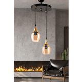İKİLİ EMBUDO TEPSİLİ AVİZE GOLD HUNİ BAL CAMLI