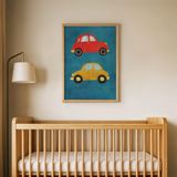 İkili Klasik Vosvos Çocuk Odası Duvar Posteri Çerçeveli Tablo Duvar Dekorasyonu - 30 x 40 - Ahşap Çerçeveli