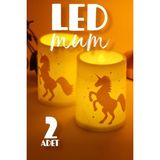 Ikili LED Mum Seti, Unicorn Bardak Tasarımı, Pilli, Alevsiz, Dekoratif, Yapay Mum - Akdeniz Rüzgarı - Seçenek 1