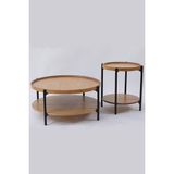 İkili Sehpa Seti – Orta Sehpa 80X42 Cm & Yan Sehpa 48X59 Cm, Mdf Tabla, Siyah Metal Gövde