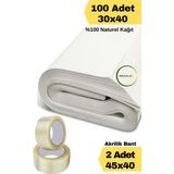 Ikili Set 100 Adet 30X40 Ambalaj Kağıdı + 2 Adet 45X40 Bant Tabak Bardak Eşya Paketleme Kağıdı