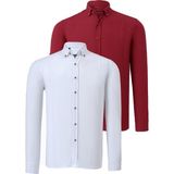 Ikili Set G721 Dewberry Erkek Gömlek-Beyaz-Bordo - Beyaz - Bordo