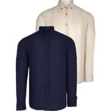 Ikili Set G721 Dewberry Erkek Gömlek-Lacivert-Bej - 3XL - Lacivert - Bej