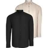 Ikili Set G721 Dewberry Erkek Gömlek-Siyah-Bej - 3XL