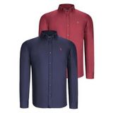 İKİLİ SET G725 DEWBERRY ERKEK GÖMLEK-LACİVERT- BORDO