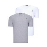 İKİLİ SET T8568 DEWBERRY V YAKA ERKEK T-SHIRT-AÇIK GRİ-KAR BEYAZ