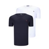 İKİLİ SET T8568 DEWBERRY V YAKA ERKEK T-SHIRT-KOYU LACİVERT-KAR BEYAZ