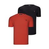 İKİLİ SET T8568 DEWBERRY V YAKA ERKEK T-SHIRT-SİYAH-KİREMİT