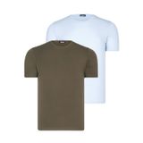 İKİLİ SET T8569 DEWBERRY BİSİKLET YAKA ERKEK T-SHIRT-MAVİ-HAKİ