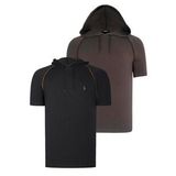 İKİLİ SET T8570 DEWBERRY KAPŞONLU ERKEK T-SHIRT-SİYAH-HAKİ