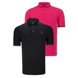 İKİLİ SET T8586 DEWBERRY ERKEK T-SHIRT-SİYAH-FUŞYA