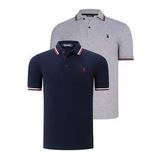 İKİLİ SET T8594 DEWBERRY ERKEK T-SHIRT-LACİVERT - GRİ