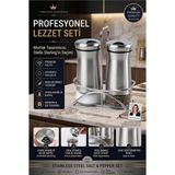 Ikili Tuzluk Biberlik Seti 13 cm 18/10 304 Paslanmaz Çelik Standlı Cam Baharatlık 723495 - Çok Renkli