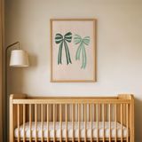 İkili Yeşil Fiyonk Çocuk Odası Duvar Posteri Çerçeveli Tablo Duvar Dekorasyonu - 30 x 40 - Ahşap Çerçeveli