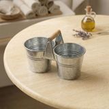 İkiz Saksılık Metal 10 cm - Dekoratif Çiçeklik Kova ve Çok Amaçlı Düzenleyici (Galvaniz)