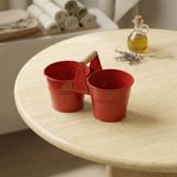 İkiz Saksılık Metal 10 cm - Dekoratif Çiçeklik Kova ve Çok Amaçlı Düzenleyici (Kırmızı)