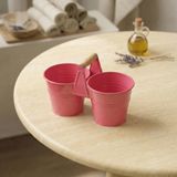 İkiz Saksılık Metal 10 cm - Dekoratif Çiçeklik Kova ve Çok Amaçlı Düzenleyici (Pembe)