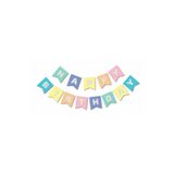 ikm balon Happy Birthday yazısı makaron rengarenk karton üzerine gümüş yazı süs+makaron rengarenk üzeri gümüş