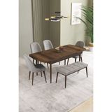 Ikon Barok Desen 80X132 Mdf Açılabilir Mutfak Masası Takımı 4 Sandalye, 1 Bench - Gri