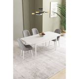 Ikon Beyaz 80X132 Mdf Açılabilir Yemek Masası Takımı 4 Adet Sandalye - Gri