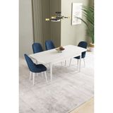 Ikon Beyaz 80X132 Mdf Açılabilir Yemek Masası Takımı 4 Adet Sandalye - Lacivert