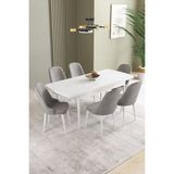 Ikon Beyaz 80X132 Mdf Açılabilir Yemek Masası Takımı 6 Adet Sandalye - Gri