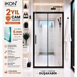 İkon Duş Sistemleri Siyah Buzlu 1 Sabit 1 Sürgü Duş Kabini 02 H:190
