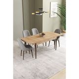 Ikon Meşe Desen 80X132 Mdf Açılabilir Yemek Masası Takımı 4 Adet Sandalye - Gri
