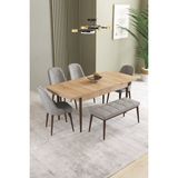 Ikon Meşe Desen 80X132 Mdf Açılabilir Yemek Masası Takımı 4 Sandalye, 1 Bench - Gri