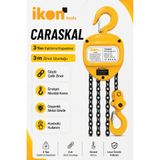 Ikon Tools 3 Ton 3 M Zincirli Caraskal Manuel Vinç Emniyet Mandallı Kanca Çelik Zincirli Kaldırma Aparatı