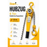Ikon Tools 6 Ton 1.5 M Hubzug Zincirli Çektirme Manuel Kaldırma Caraskal Mandallı Kanca