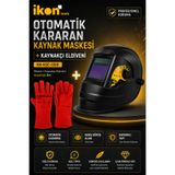 İkon Tools Otomatik Kararan Kaynak Maskesi KN-KSC-1200 Kaynakçı Eldiveni Seti DIN 9-13 TIG MIG MMA Uyumlu