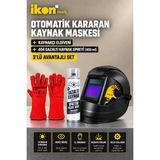 Ikon Tools Otomatik Kararan Kaynak Maskesi Tıg Mıg Mma Plazma Uyumlu Dın 4-9/13 + Kaynakçı Eldiveni + 404 Gazaltı Kaynak Spreyi 400 ml - 3’lü Kaynak Seti