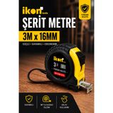 İkon Tools Şerit Metre 3m x 16mm Profesyonel Ölçü Metresi Dayanıklı Gövde Kilitli Mekanizma Hassas Ölçüm